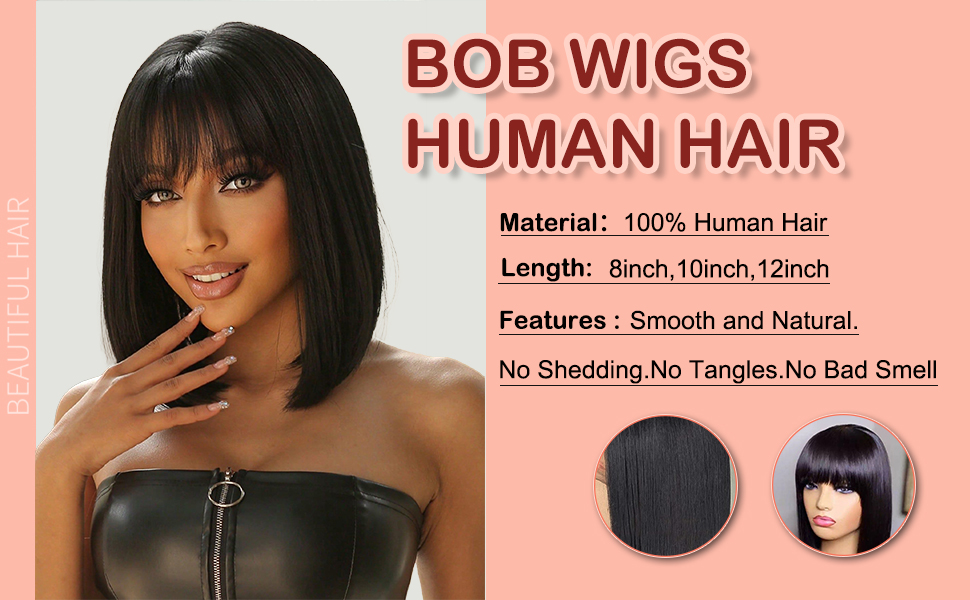 Savasana 8Inch Short Black Bob Wig with Bangs Human Hair Yaki Straight Bang Bob Wig