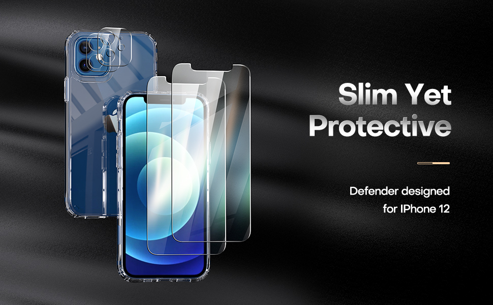 TOCOL 3 in 1 Compatible for iPhone 12 Case with 2 Pack Tempered Glass