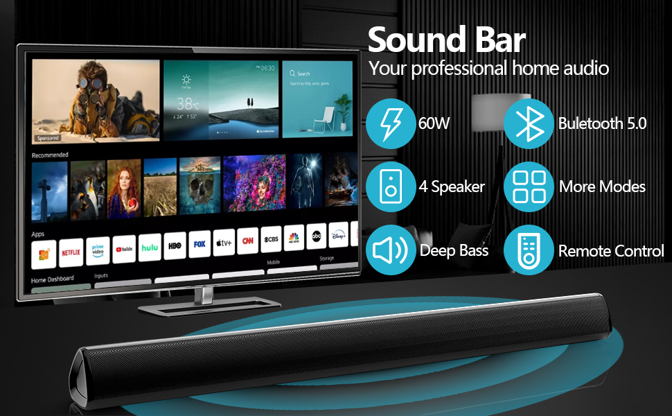 Soundbar with Subwoofer, 2.1CH 90W Sound Bar for TV PC Projector Home