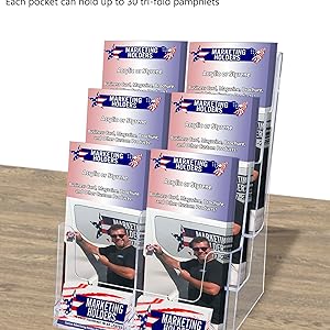 Each pocket can hold up to 30 tri-fold pamphlets