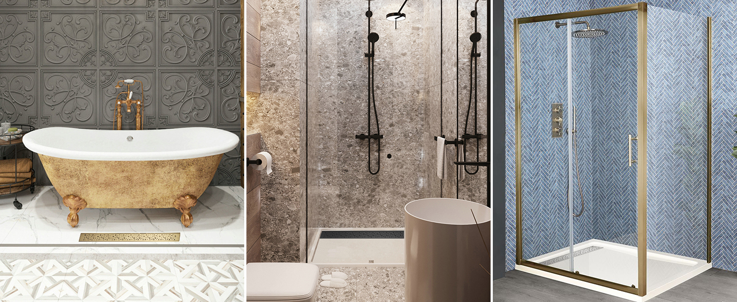 Sharptec 36 inch Linear Shower Drain, Brushed Rectangular Floor Drain