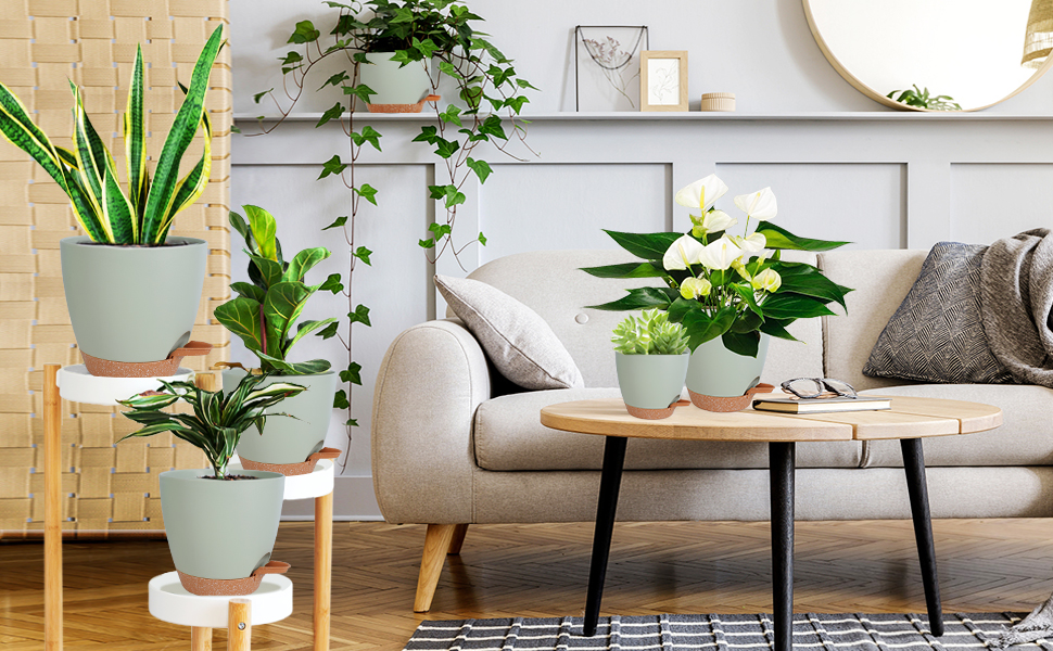 Vanslogreen Planters for Indoor Plants, 8/7/6.5/6/5.5/5 Inch Self Watering Planters