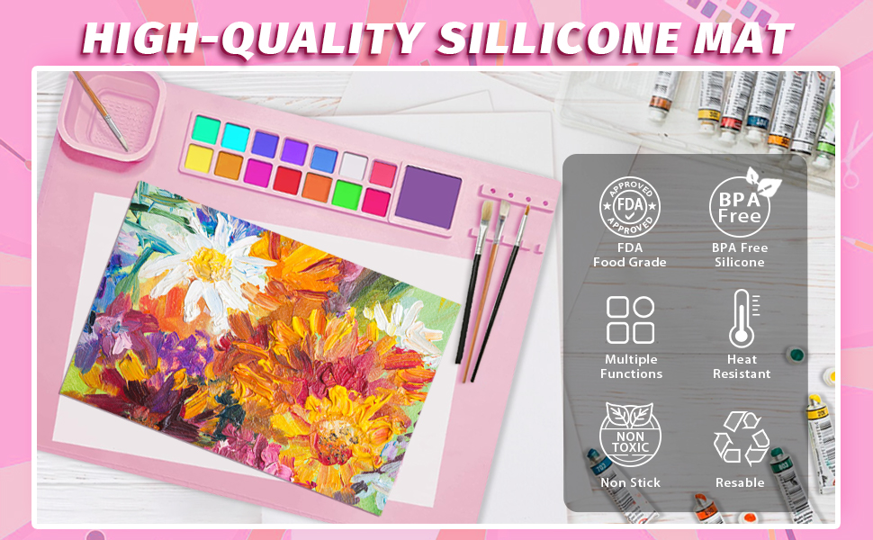 YBVABE Silicone Painting Mat, 51x41cm Silicone Art Mat, Paint Mats for