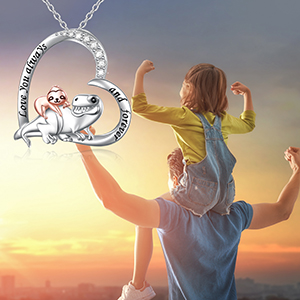 Sloth Dinosaur Necklace 925 Sterling Silver Love Heart