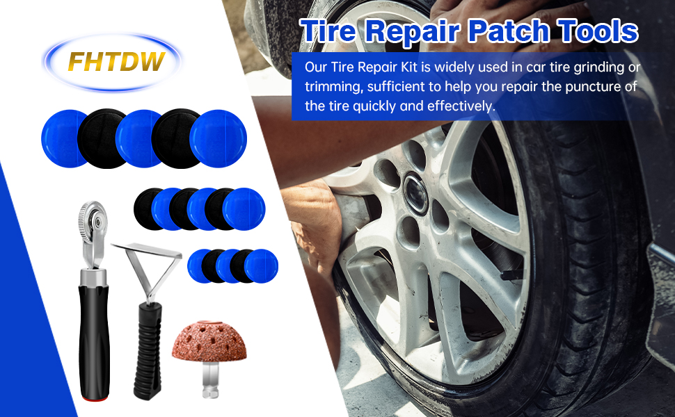 FHTDW 34Pcs Tire Repair Patch Tools Tire Patch Kit, Tire
