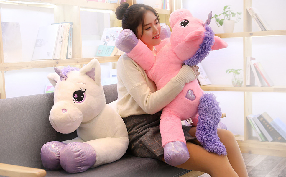 Yeqivo Unicorn Stuffed Animals, Giant Unicorn Plush Pillow for Girls, White Unicorn