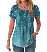 Zeagoo Womens Tops Petal Short Sleeve Summer Casual Crew Neck Shirts Floral Solid Blouse Pleated ...