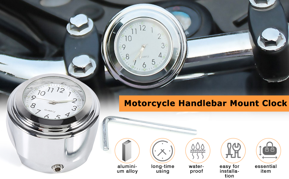 VGEBY Motorcycle Handlebar Mount Clock,7/8" 1" Waterproof Handlebar Dial Clock Watch