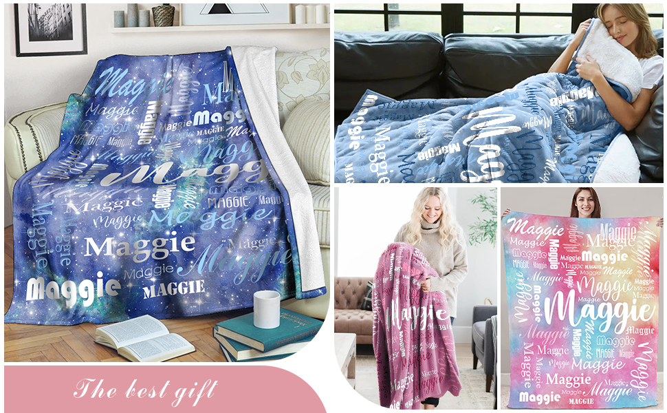 NIBESSER Custom Blankets with Names Text Personalized