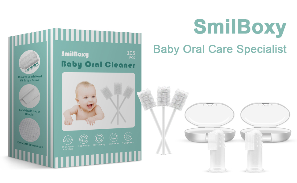 Infant Tongue Cleaner Skim Gauze 105PCS + 2 Finger Cot Baby