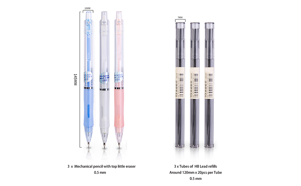 Heshengping 3 PCS Mechanical Pencil with a little eraser