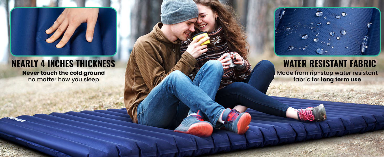 HIKENTURE Double Sleeping Pad for Camping, 2 Person Camping Mattress with Builtin Foot Pump, 79