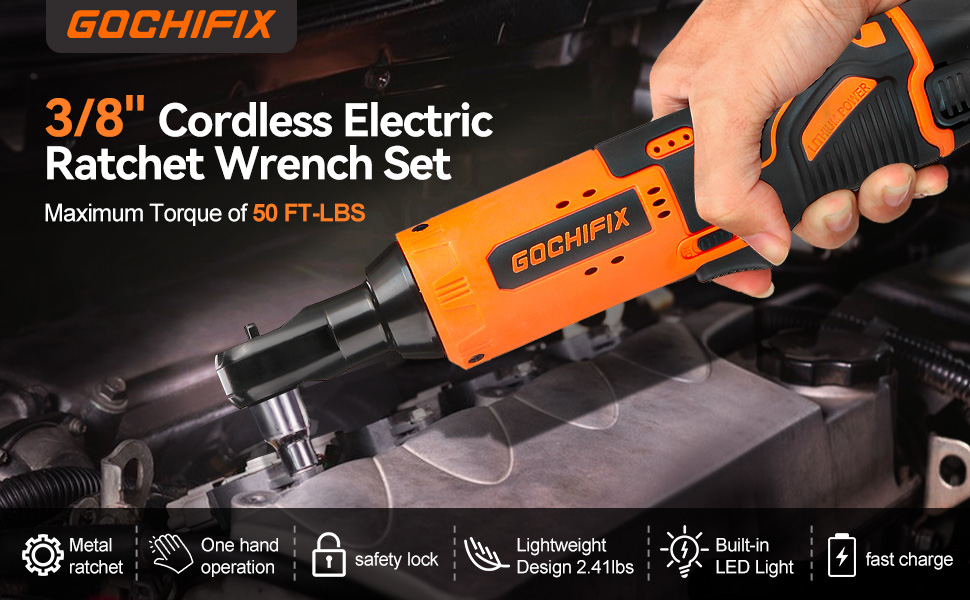 GOCHIFIX 12V Electric Cordless Ratchet Wrench Set 50Ftlbs