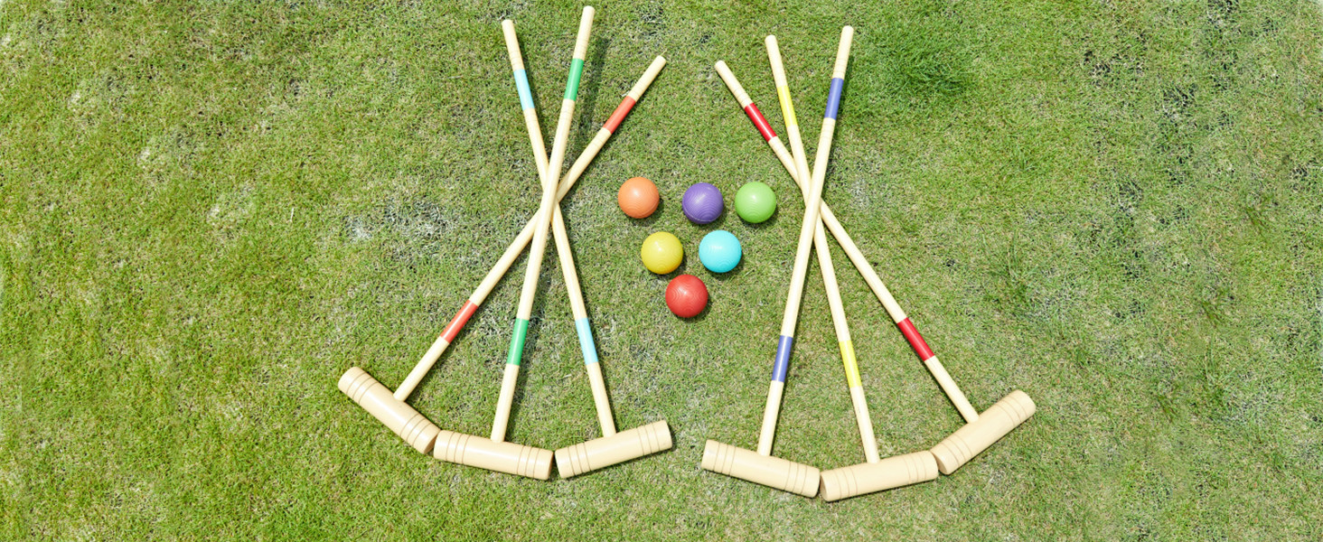 ApudArmis 32In Six Player Croquet Set with Deluxe Premiun Pine Wooden