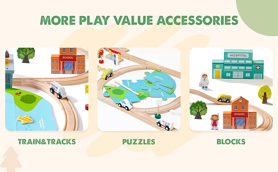 Tiny Land Train Set 110pcs Wooden Train Set, Toy Train for