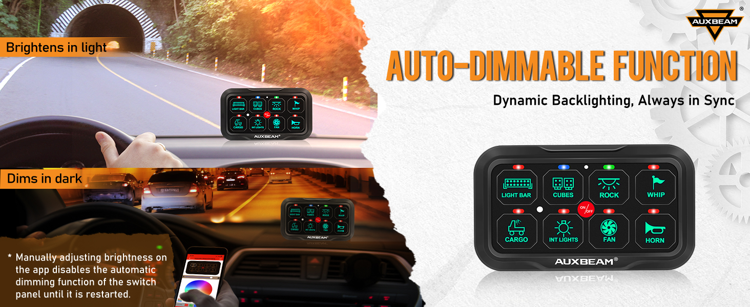 Auxbeam 8 Gang Switch Panel AR820 Bluetooth RGB Switch Pod Automatic Dimmable