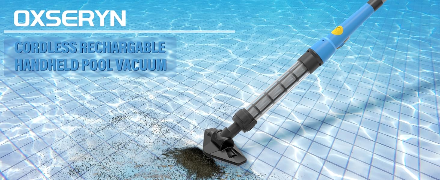 Oxseryn Lightweight Pool Vacuum, Handheld Cordless Pool Cleaner, Run time 45 Mins