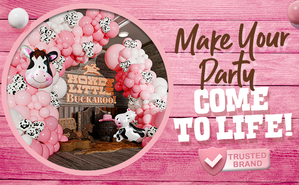 pink cow print party decorations