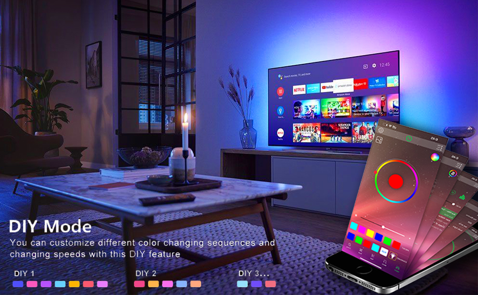 GOADROM 65.6ft Led Strip Lights RGB Music Sync Color Changing,Bluetooth Led Lights