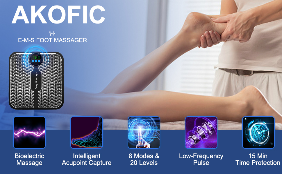 AKOFIC EMS Foot Massager for Pain and Circulation, Foldable Footy Massager Carpet, 8 Modes & 20