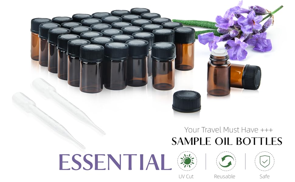TUZAZO 2Ml Essential Oil Bottles (100Count) Amber Glass Vials Bottles with Orifice