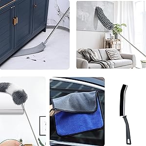 telescopic rod, feather, gap cleaning, chenille duster, microfibre cleaning cloth crevice brush