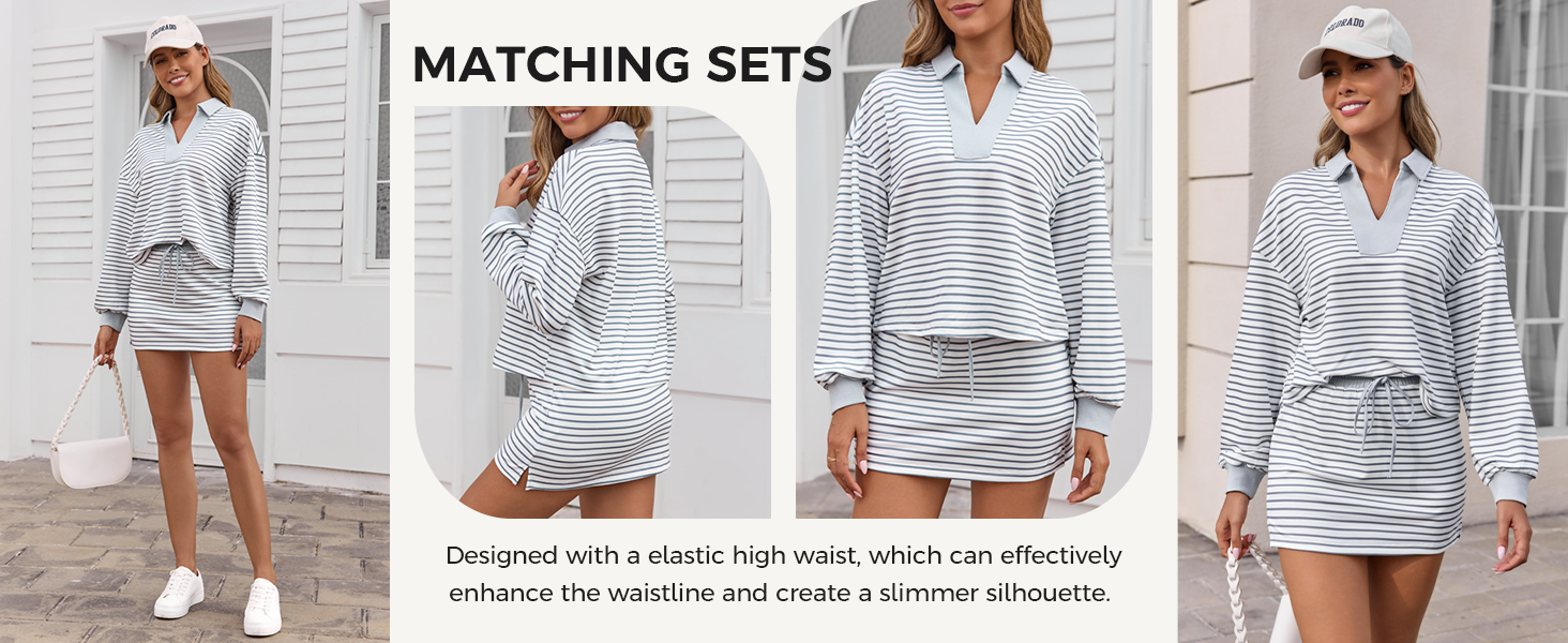 Fisoew Womens Casual Sweatshirt Skirt Set