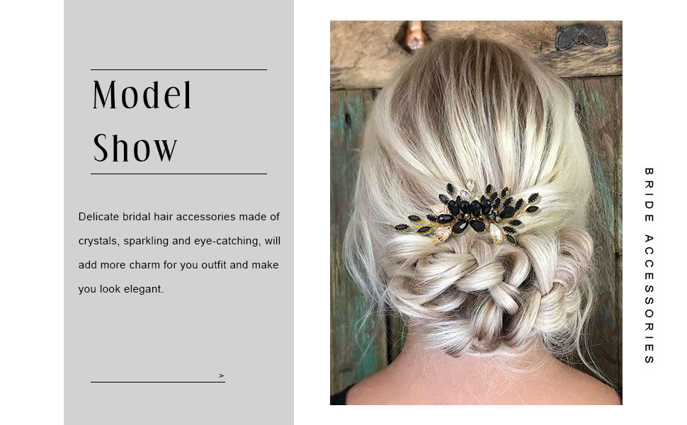 Black Crystal Hair Pieces for Wedding