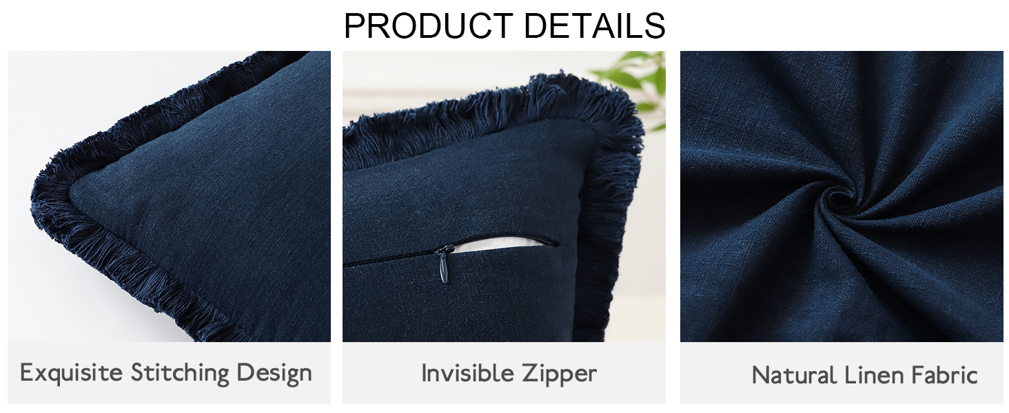 OTOSTAR Set of 2 Linen Fringe Decorative Throw Pillow