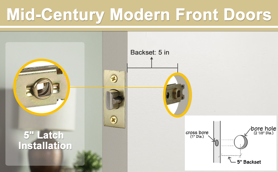 5Inch Deadlatch & Deadbolt Latch Combo Fit Standard Entry Knobset, 90° Square Interface, Square