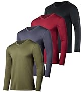 Real Essentials 4 Pack: Men's Dry Fit Long Sleeve V-Neck Active T-Shirt - Athletic Outdoor UPF 50...
