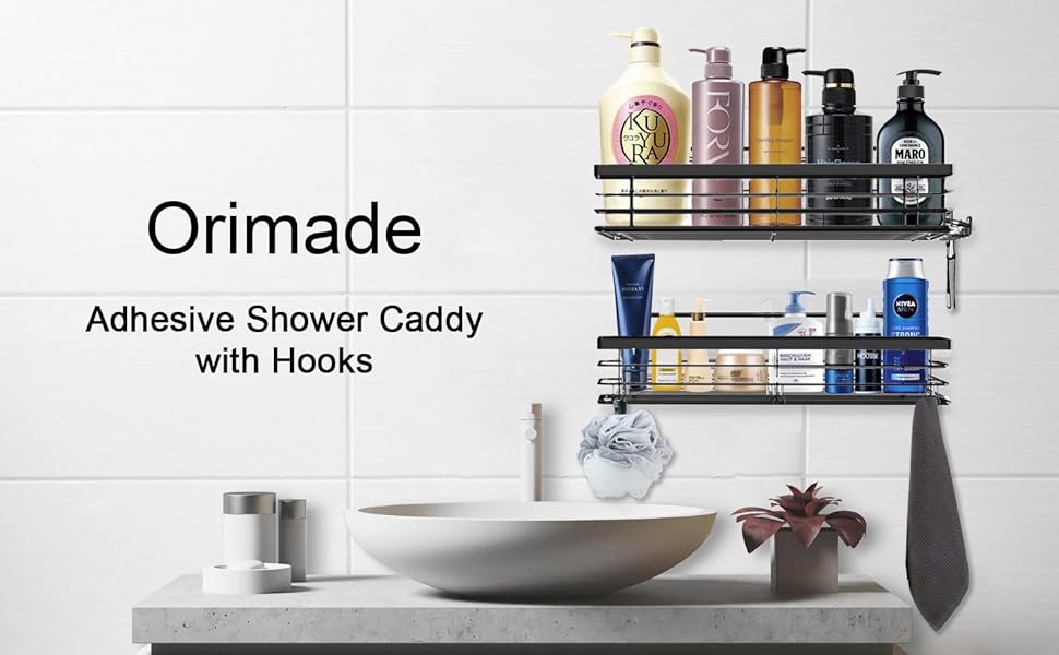 Orimade Shower Caddy with 5 Hooks for Hanging Razor and