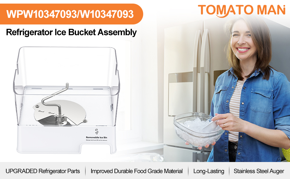 Upgraded WPW10347093 Ice Bucket Compatible with Whirlpool