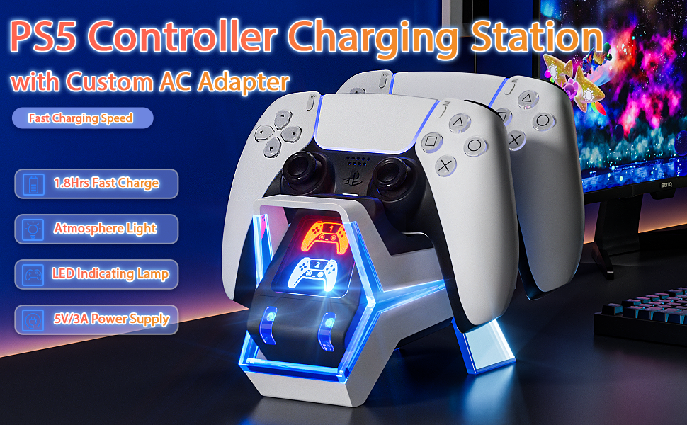 Fenolical PS5 Controller Charger Station, PS5 Charging Station with