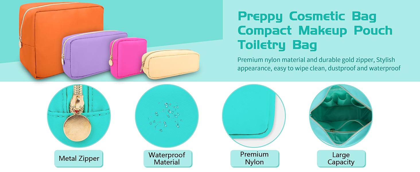 Nylon Small Makeup Bag Cosmetic Zipper Pouch for Purse