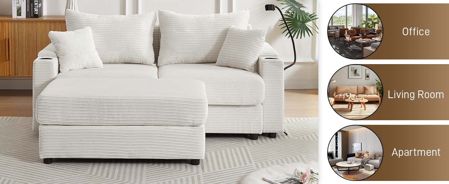 Oversized Chaise Lounge Chair Indoor with Storage, USB Port