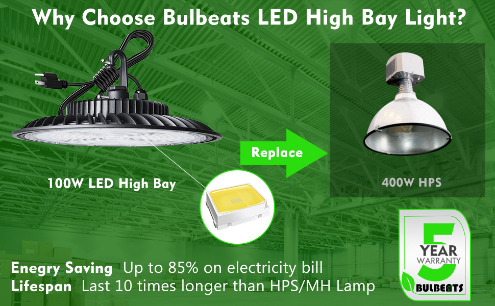 bulbeats 4Pack UFO LED High Bay Light 100W,14000lm (Eqv.400W MH/HPS