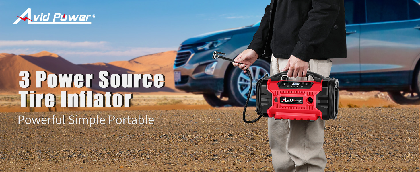 tire inflator with 3 power source