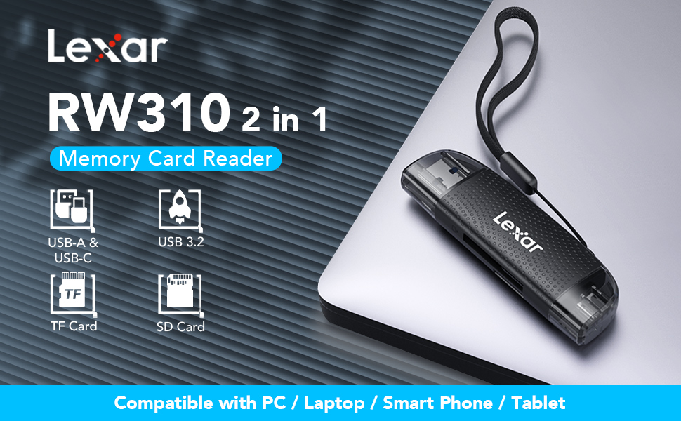 Lexar RW310 Memory Card Reader, USB 3.2 Gen 1 Up to 170MB/s Speeds 2 in
