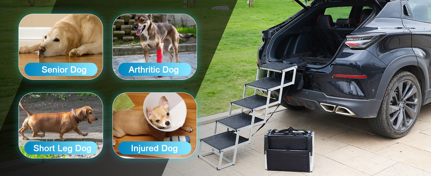 Uross Foldable Folding Dog Steps for Car 5 Steps Collapsible Dog