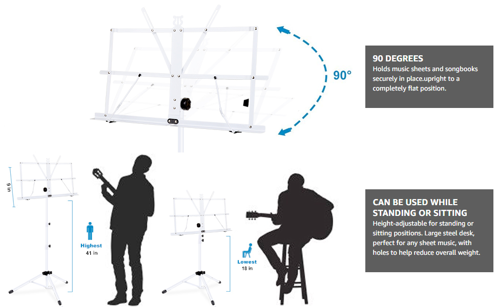 Music Stand, Kasonic 2 in 1 DualUse Folding Sheet Music