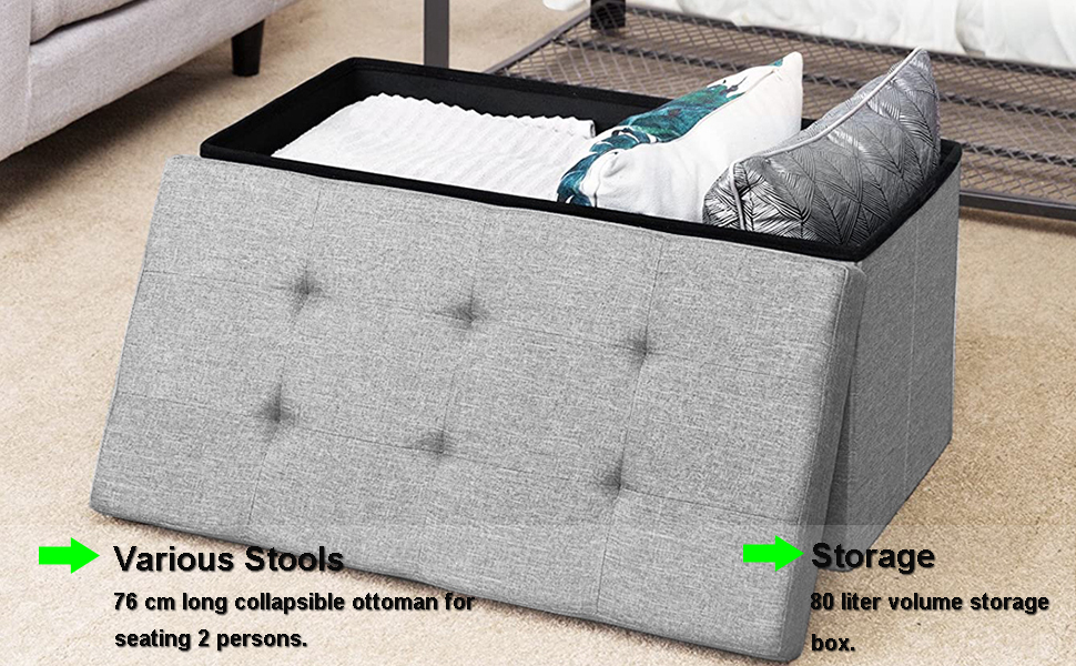 iropro Light Grey Ottoman Storage Box Large Seat Footstool Storage