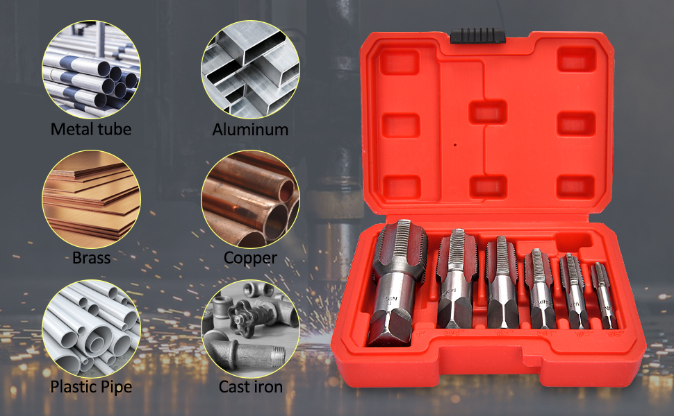 6 Pack NPT Pipe Tap Set NPT Thread Forming Taps with Storage Box Carbon Steel Pipe