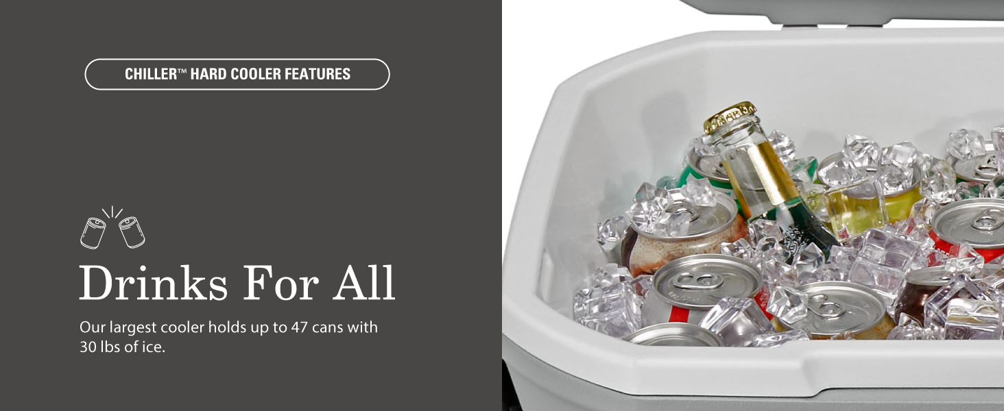 drinks for all cooler ice snacks food family friends carry summer tent tailgate hike camp boat cans