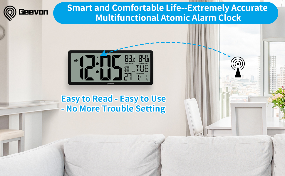 Geevon Atomic Clock,14.3"Large Digital Wall Clock Battery