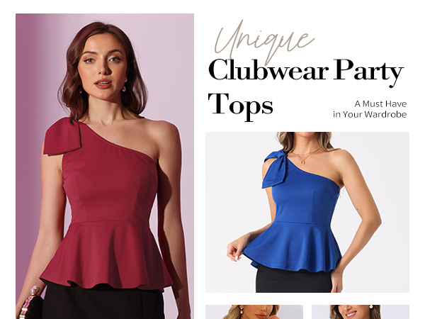 Allegra K Peplum One Shoulder Tops for Women's Elegant