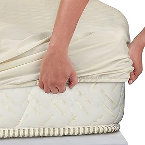 bioweaves mattress pad protector deep pocket elastic all around undyed natural ivory
