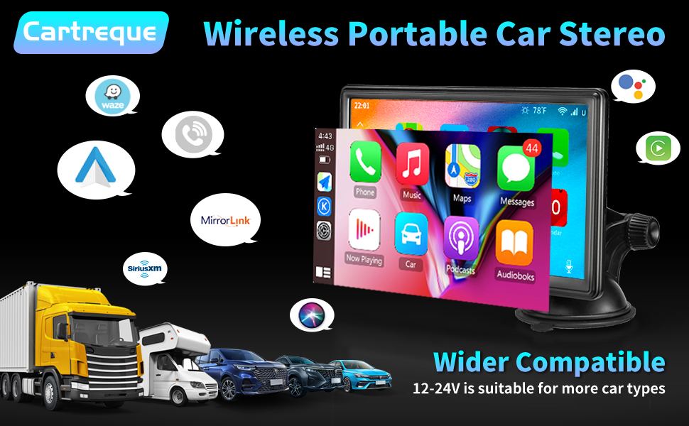 Cartreque Portable Wireless Car Stereo, Compatible with Apple CarPlay