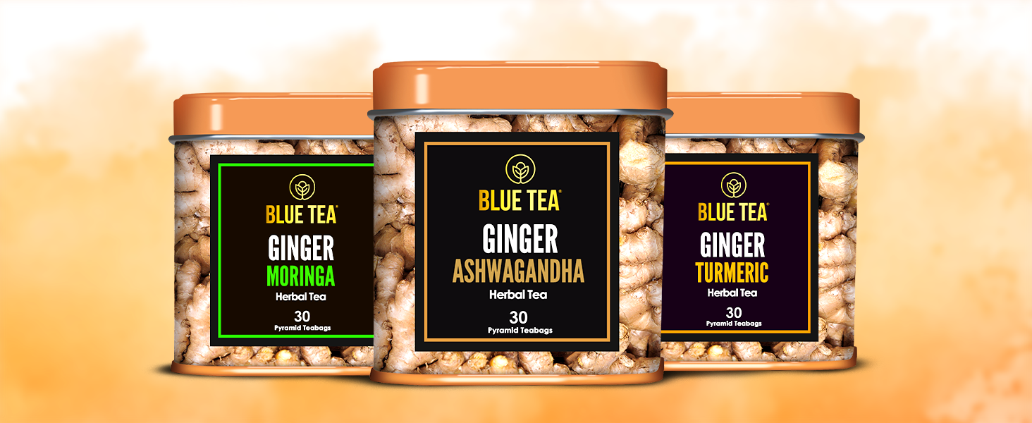 blue tea ginger moringa ashwagandha turmeric herbal tea