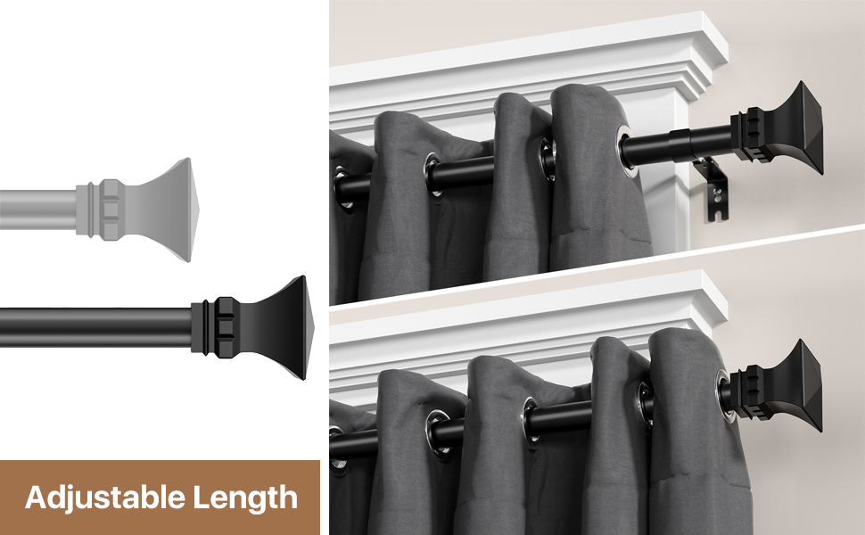 Curtain Rods with Square Finials for Windows 24 to 42 inch